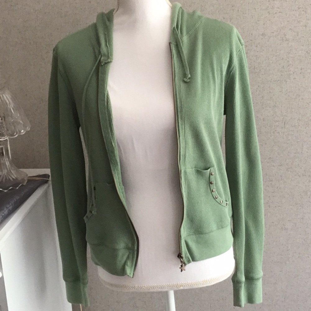 Jou Jou lightweight ribbed hoodie light green jacket size large